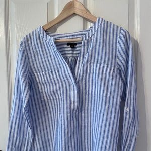 Ann Taylor 100% Linen Striped Blouse